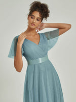 NZ Bridal Moody Blue Ruffle Sleeves Tulle Flowy bridesmaid dresses 07962ep Lucy detail1