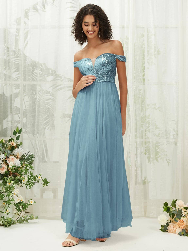 NZ Bridal Moody Blue Sequin Tulle Maxi Flowy Prom Dress 00277ee Esther a