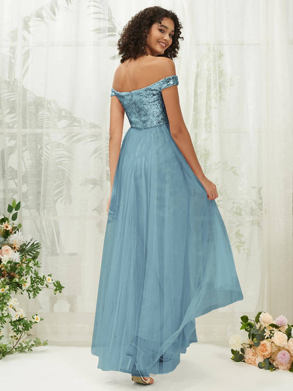 NZ Bridal Moody Blue Sequin Tulle Maxi Flowy Prom Dress 00277ee Esther a