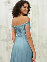 NZ Bridal Moody Blue Sequin Tulle Maxi Flowy Prom Dress 00277ee Esther detail1