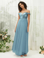 NZ Bridal Moody Blue Sequin Tulle Maxi Flowy Prom Dress 00277ee Esther c
