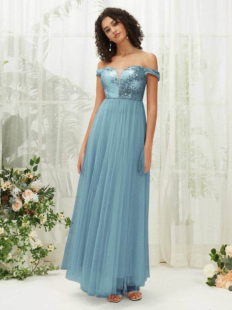 NZ Bridal Moody Blue Sequin Tulle Maxi Flowy Prom Dress 00277ee Esther c