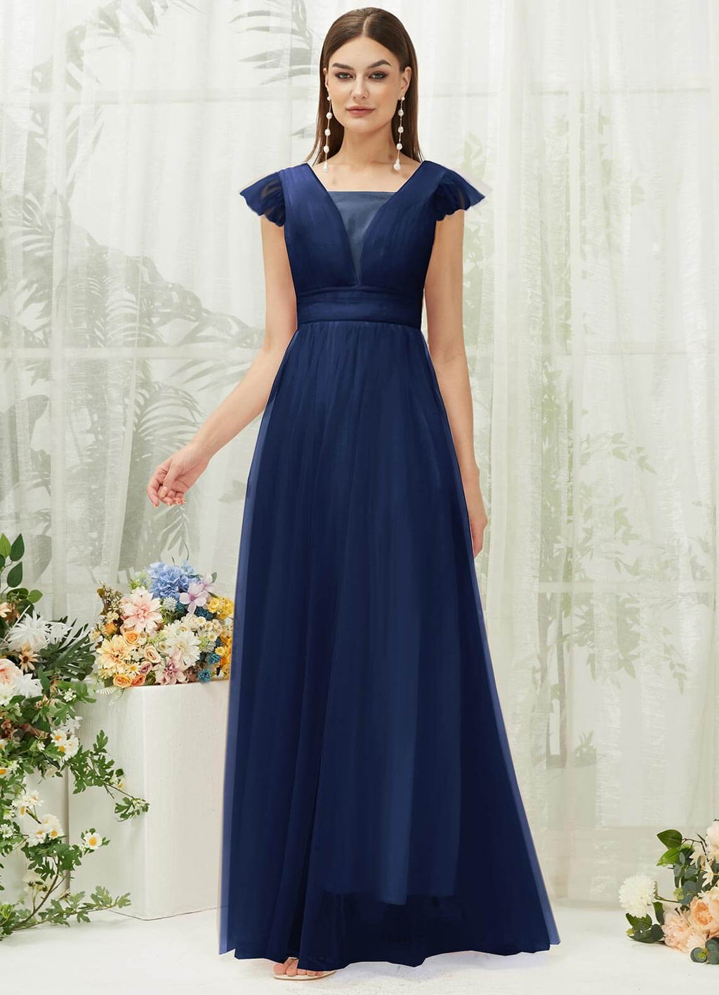 NZ Bridal Navy Blue Backless Floor Length Tulle bridesmaid dresses R0410 Collins a