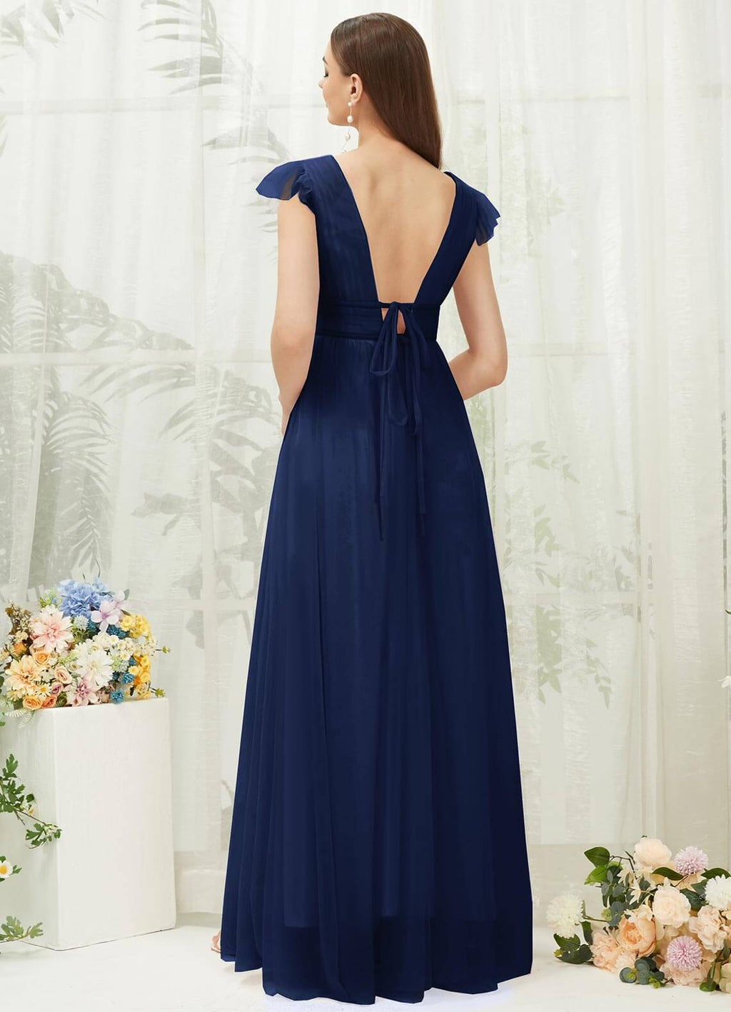 NZ Bridal Navy Blue Backless Floor Length Tulle bridesmaid dresses R0410 Collins a