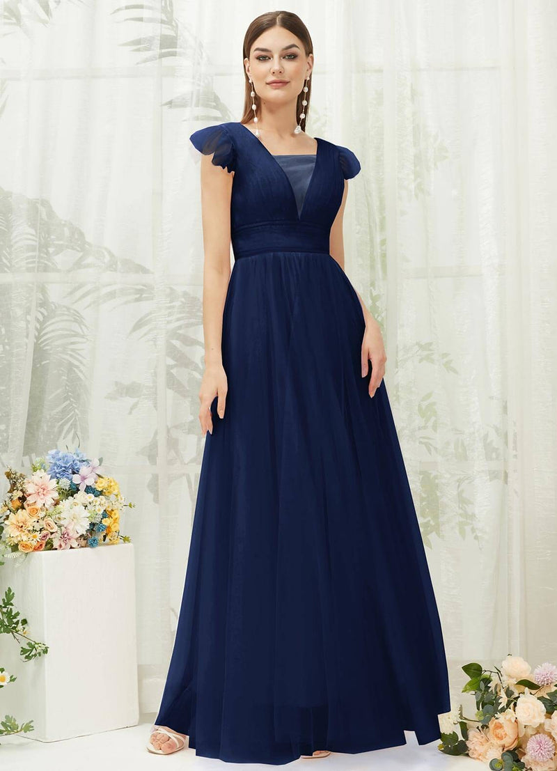 NZ Bridal Navy Blue Backless Floor Length Tulle bridesmaid dresses R0410 Collins c