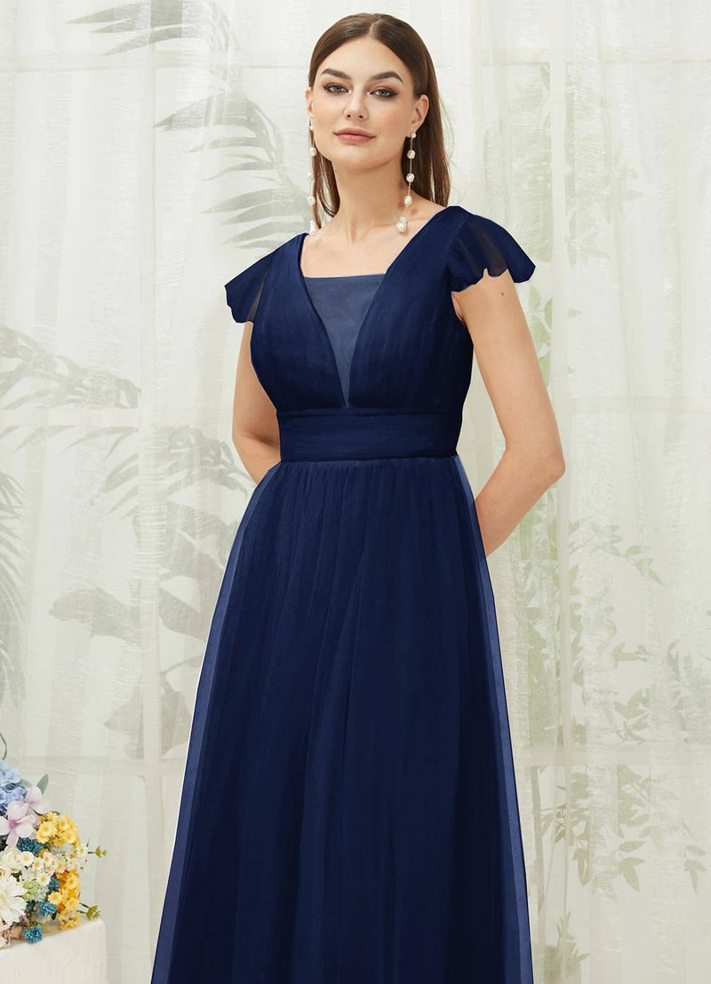 NZ Bridal Navy Blue Backless Floor Length Tulle bridesmaid dresses R0410 Collins d