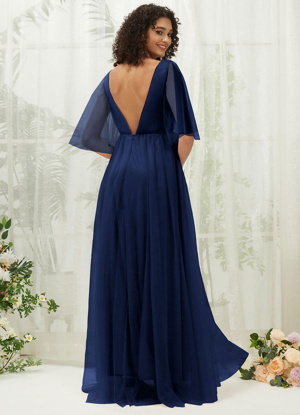 NZ Bridal Navy Blue Backless Flowy Tulle bridesmaid dresses R1026 Thea a