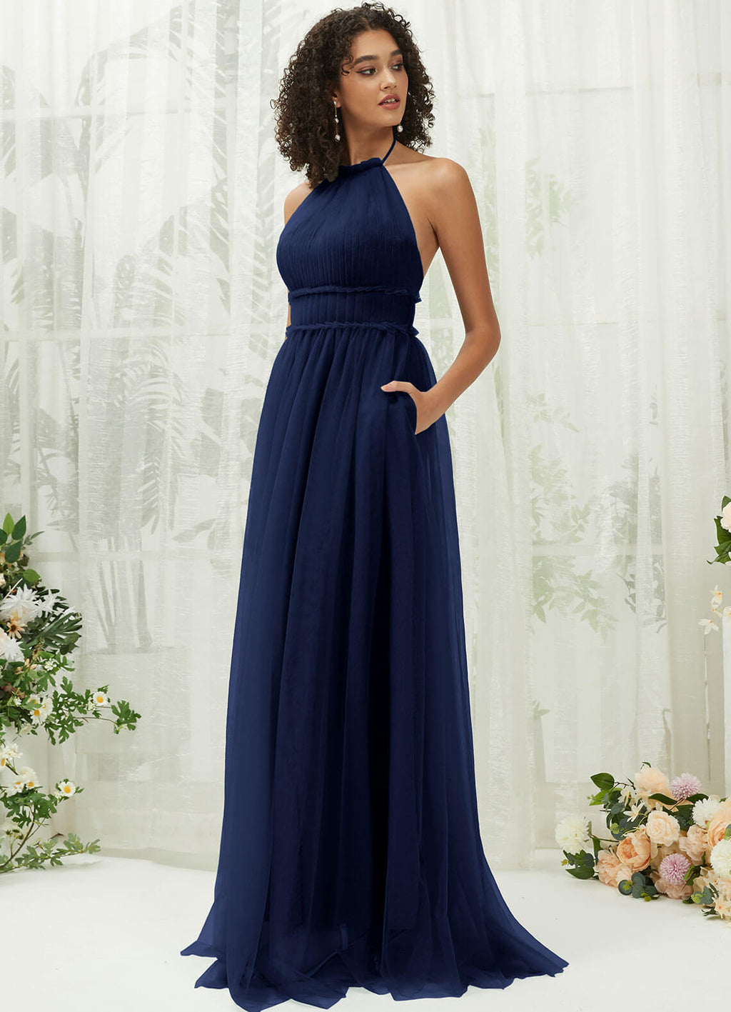 NZ Bridal Navy Blue Backless Maxi Tulle bridesmaid dresses R1025 Naya a