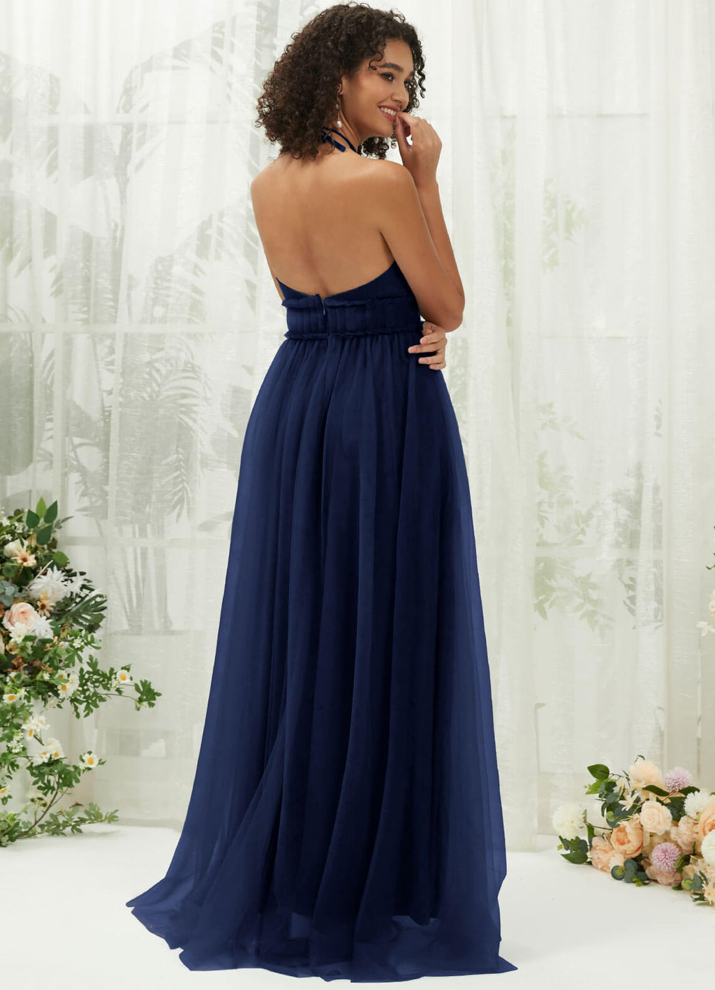 NZ Bridal Navy Blue Backless Maxi Tulle bridesmaid dresses R1025 Naya a