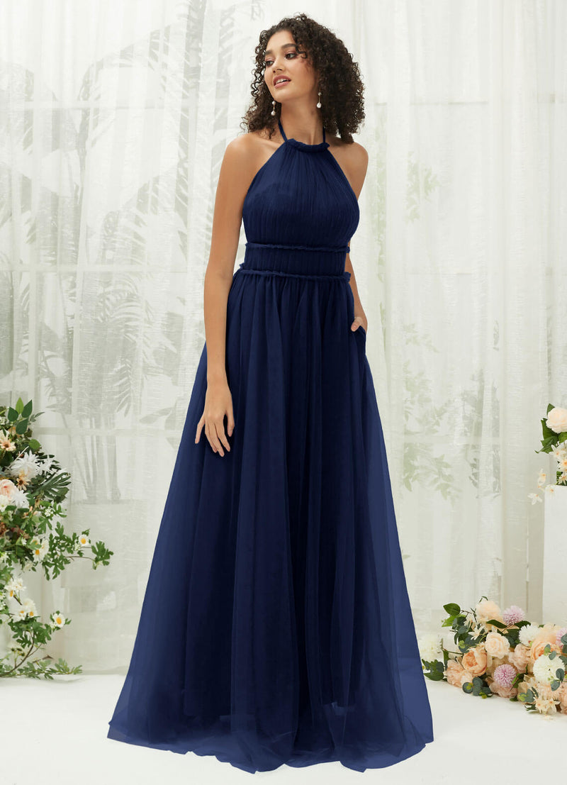 NZ Bridal Navy Blue Backless Maxi Tulle bridesmaid dresses R1025 Naya c