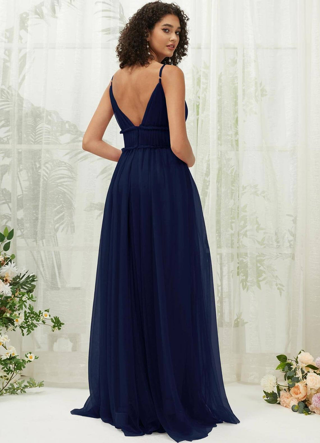 NZ Bridal Navy Blue Backless Pleated Tulle bridesmaid dresses R1029 Alma a