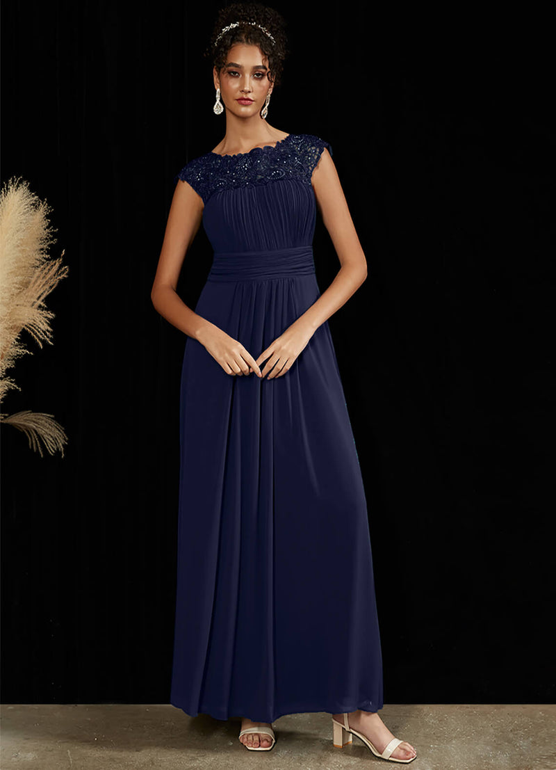 NZ Bridal Navy Blue Cap Sleeves Lace Chiffon Floor Length bridesmaid dresses 09996ep Ryan a