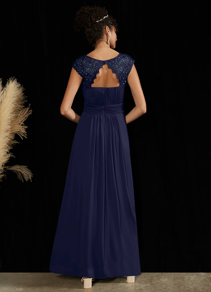 NZ Bridal Navy Blue Cap Sleeves Lace Chiffon Floor Length bridesmaid dresses 09996ep Ryan b