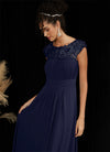 NZ Bridal Navy Blue Cap Sleeves Lace Chiffon Floor Length bridesmaid dresses 09996ep Ryan c