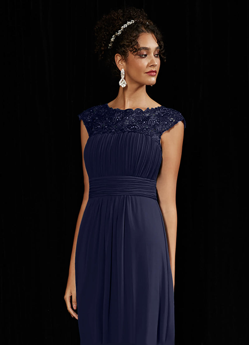 NZ Bridal Navy Blue Cap Sleeves Lace Chiffon Floor Length bridesmaid dresses 09996ep Ryan detail1