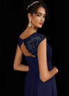 NZ Bridal Navy Blue Cap Sleeves Lace Chiffon Floor Length bridesmaid dresses 09996ep Ryan detail2