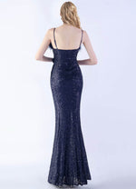 NZ Bridal Navy Blue Feather Sequin Mermaid Maxi Formal Gown 31365 Sadie b