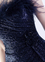 NZ Bridal Navy Blue Feather Sequin Mermaid Maxi Formal Gown 31365 Sadie detail2