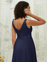 NZ Bridal Navy Blue Lace Chiffon Short bridesmaid dresses 00207ep Evie detail1