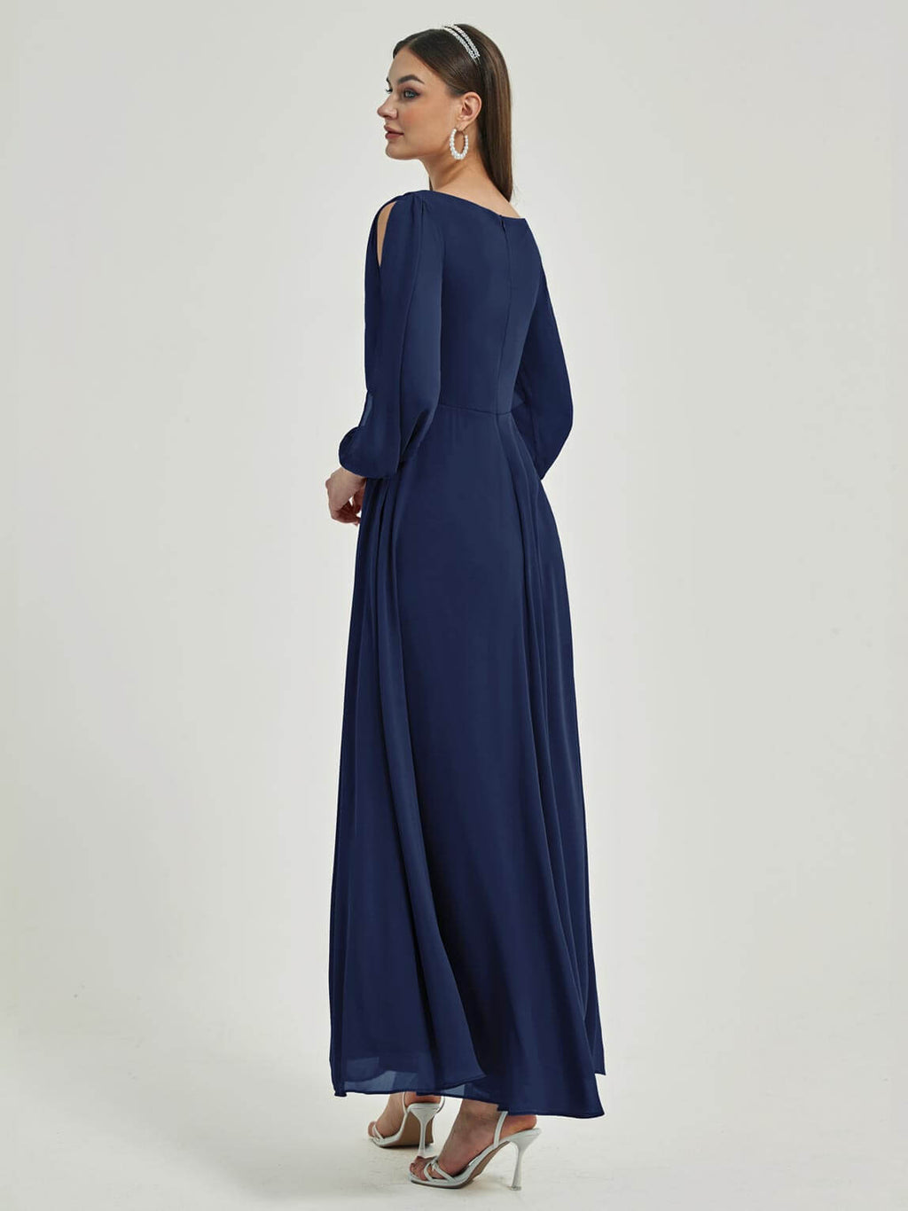 NZ Bridal Navy Blue Long Sleeves Chiffon Floor Length bridesmaid dresses 00461ep Liv a