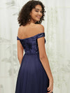 NZ Bridal Navy Blue Off Shoulder Sequin Tulle Prom Dress 00277ee Esther detail1