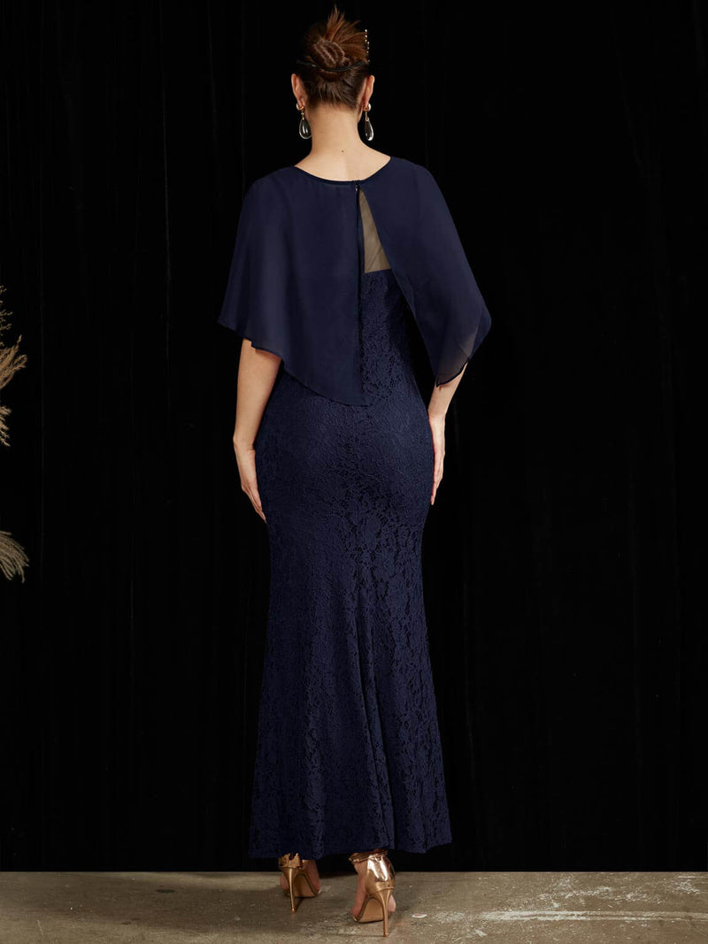 NZ Bridal Navy Blue Ruffle Shawl Lace Maxi Prom Dress 0142AEM Molly b