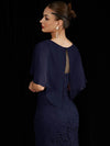 NZ Bridal Navy Blue Ruffle Shawl Lace Maxi Prom Dress 0142AEM Molly detail1