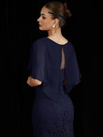 NZ Bridal Navy Blue Ruffle Shawl Lace Maxi Prom Dress 0142AEM Molly detail1