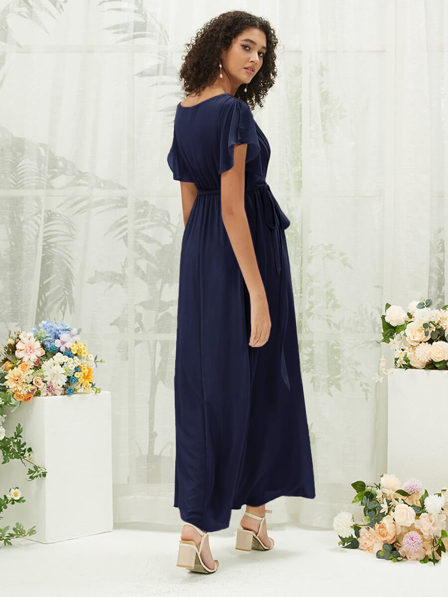 NZ Bridal Navy Blue Short Sleeves Chiffon Maxi bridesmaid dresses 0164aEE Mila a