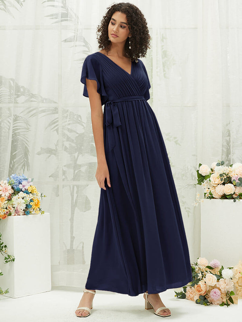 NZ Bridal Navy Blue Short Sleeves Chiffon Maxi bridesmaid dresses 0164aEE Mila c