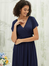 NZ Bridal Navy Blue Short Sleeves Chiffon Maxi bridesmaid dresses 0164aEE Mila d
