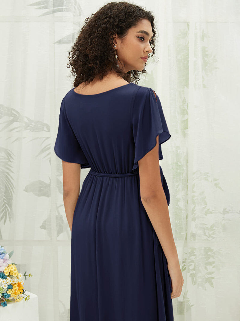 NZ Bridal Navy Blue Short Sleeves Chiffon Maxi bridesmaid dresses 0164aEE Mila detail1