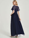 [Final Sale] Navy Blue Sheer Sleeve A-Line Maxi Sequin Formal Dress For Brides