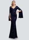 NZ Bridal Navy Blue V Neck Sequin Maxi Mermaid Prom Dress 18576 Alora a