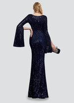 NZ Bridal Navy Blue V Neck Sequin Maxi Mermaid Prom Dress 18576 Alora b