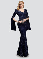 NZ Bridal Navy Blue V Neck Sequin Maxi Mermaid Prom Dress 18576 Alora c