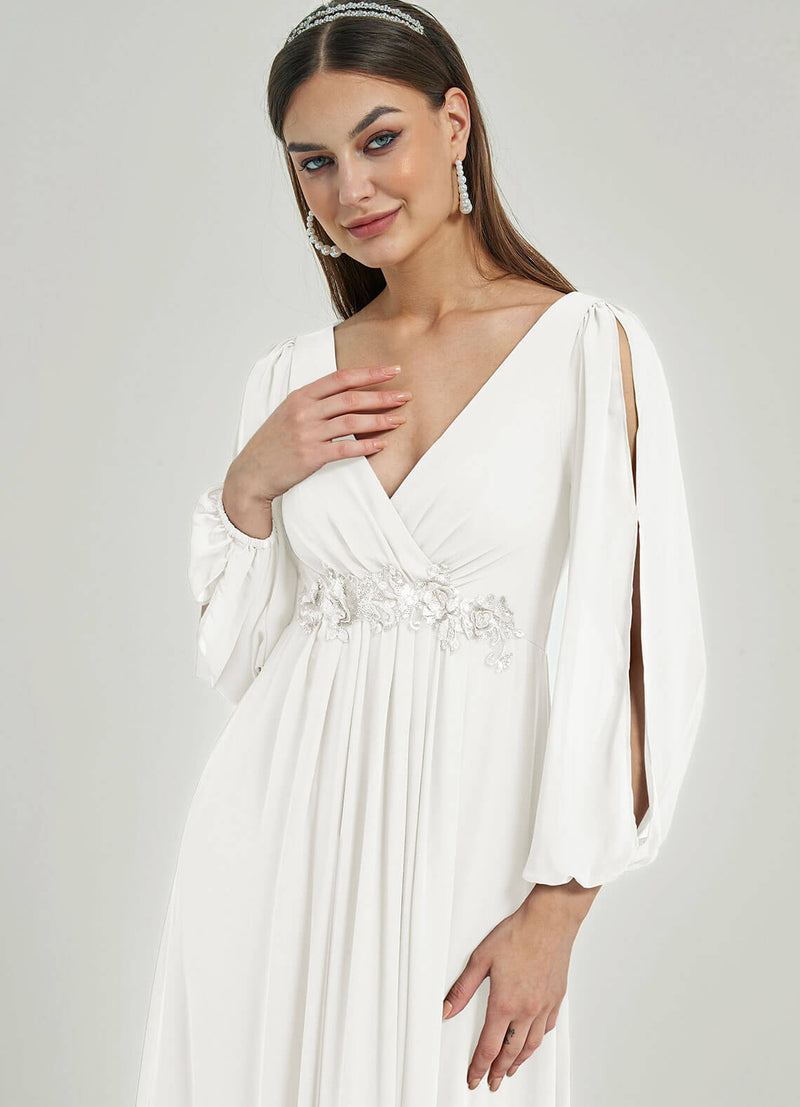NZ Bridal Off White Chiffon Maxi bridesmaid dresses 00461ep Liv detail1