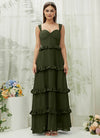 NZ Bridal Olive Chiffon Sweetheart Straps Tiered Maxi Bridesmaid Dress R3701 Sloane a