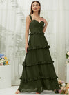 NZ Bridal Olive Chiffon Sweetheart Straps Tiered Maxi Bridesmaid Dress R3701 Sloane c