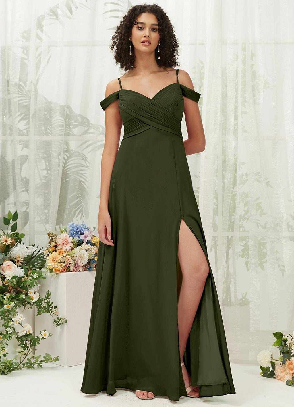 NZ Bridal Olive Convertible Chiffon Flowy Maxi Bridesmaid Dress with Slit TC30219 Celia a