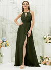 NZ Bridal Olive Halter V Neck Slit Chiffon Bridesmaid Dress AZ31001 Evalleen a