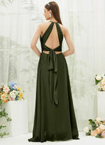 NZ Bridal Olive Halter V Neck Slit Chiffon Bridesmaid Dress AZ31001 Evalleen b