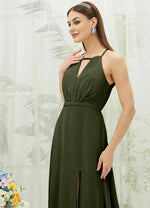 NZ Bridal Olive Halter V Neck Slit Chiffon Bridesmaid Dress AZ31001 Evalleen d