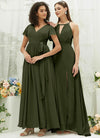 NZ Bridal Olive Halter V Neck Slit Chiffon Bridesmaid Dress AZ31001 Evalleen g