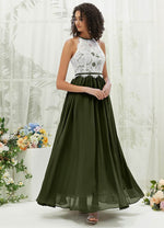 NZ Bridal Olive Lace Halter Neck Chiffon Flowy Maxi Bridesmaid Dress TC0426 Heidi c
