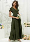 NZ Bridal Olive Short Sleeve Chiffon Maxi Bridesmaid Dress R0107 Harow d