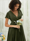 NZ Bridal Olive Short Sleeve Chiffon Maxi Bridesmaid Dress R0107 Harow detail1