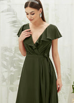 NZ Bridal Olive V Neck Wrap Chiffon Floor Length Bridesmaid Dress AZ31002 Jael c