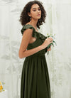 NZ Bridal Olive V Neck Wrap Chiffon Flowy Maxi Bridesmaid Dress R3702 Valerie d