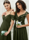 NZ Bridal Olive V Neck Wrap Chiffon Flowy Maxi Bridesmaid Dress R3702 Valerie g